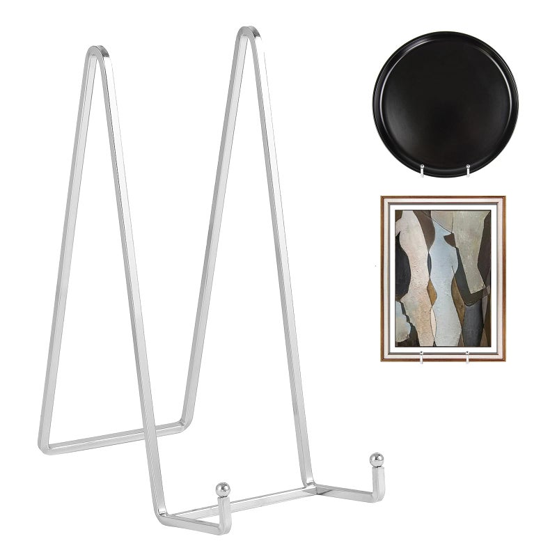 DIDUDIDU Large Plate Holder Display Stand - 10 inch Tall Plate Stands for Display - Metal Picture Frame Stand - Big Tabletop Easel Stand for Decorative Plates | Platter | Book | Plaque | Tile - 2 Pack - Silver - Image 1